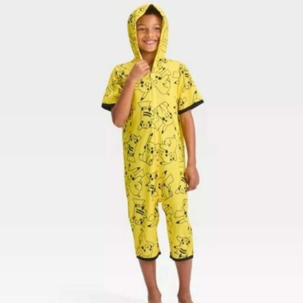 Pokemon Pikachu One Piece Children's Medium 8/10 Pajamas Anime Costume Yellow